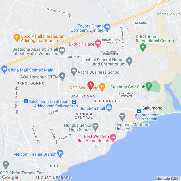 AIMS Education Accra location map: SoroMall, Unit 13, First Floor, Spintex Rd, Accra, Accra